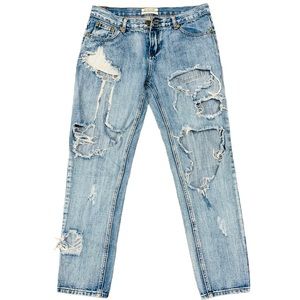 One x One Teaspoon Light Wash Distressed Awesome Baggies Jeans Size 27